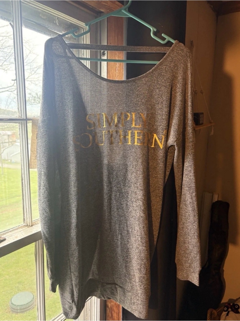 Simply Southern Gray Top with Gold Lettering